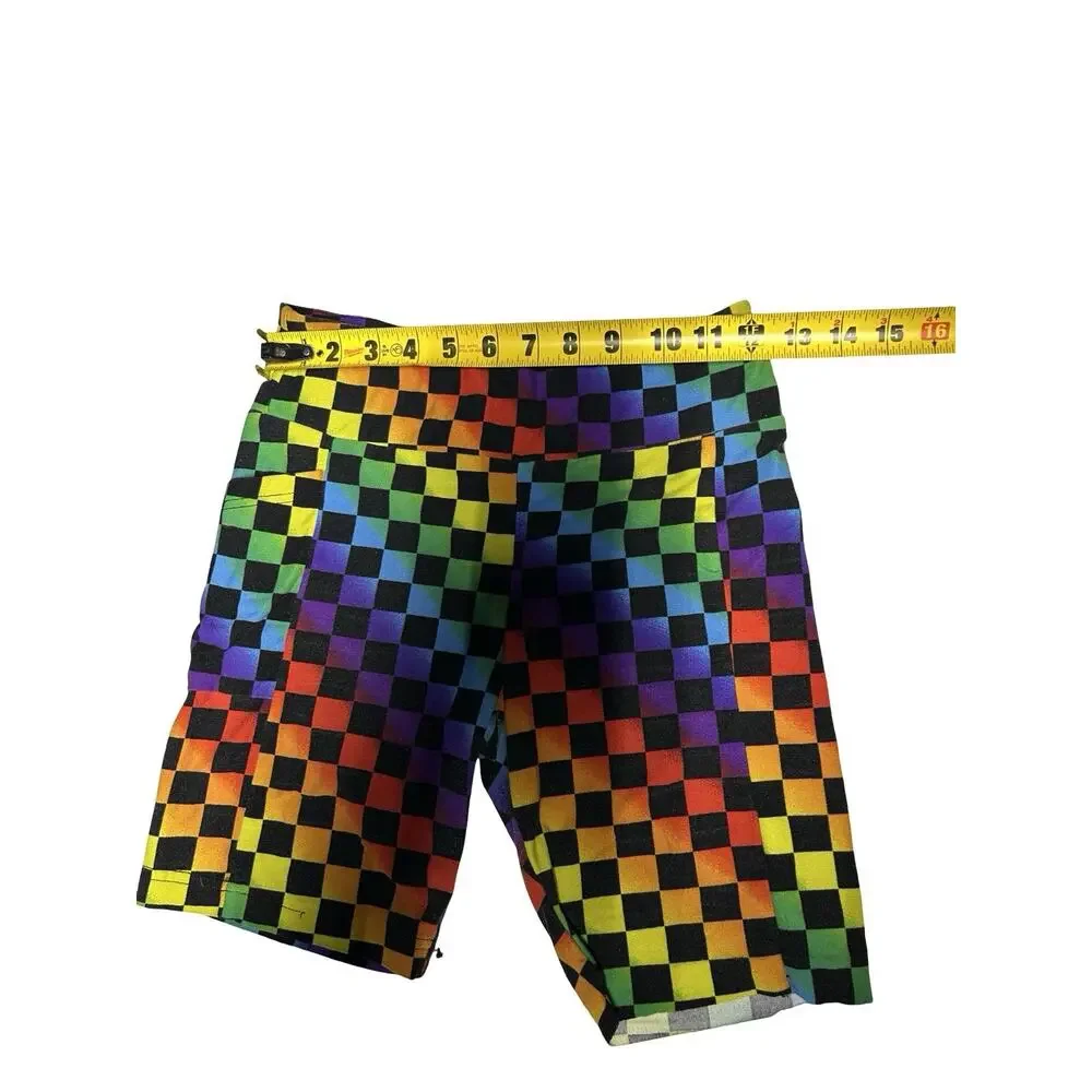No Boundaries Girls Bike Shorts Size S 3-5 Rainbow Checkered Stretch Athletic
